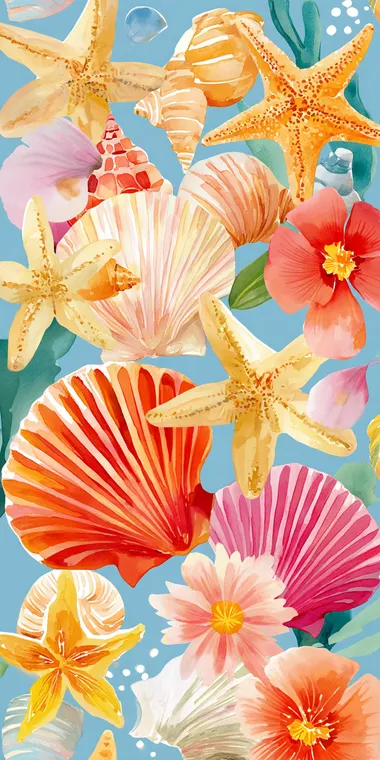 Seashells and Starfish Watercolor Pattern Seashells and Starfish Watercolor Pattern