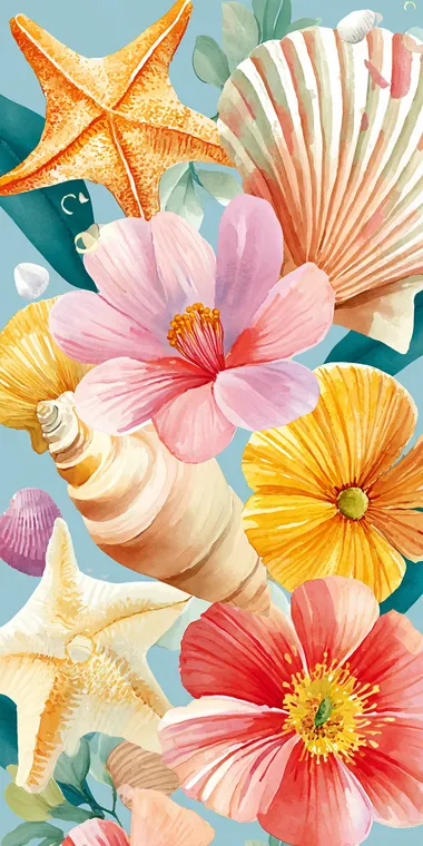 Seashells and Starfish Watercolor Pattern Seashells and Starfish Watercolor Pattern