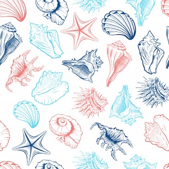 Seashells seamless pattern Free Vector