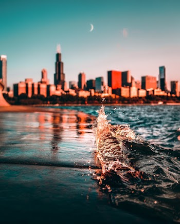 Seashore With View Of City Skyline