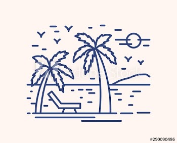 Seaside resort vacation vector lineart illustration