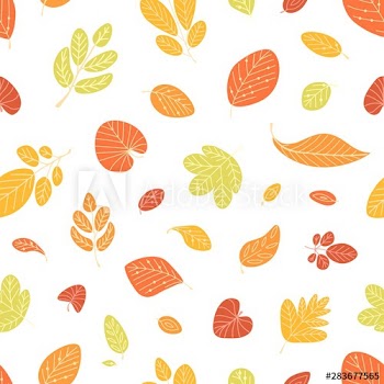 Seasonal seamless pattern with fallen autumn leaves on white background