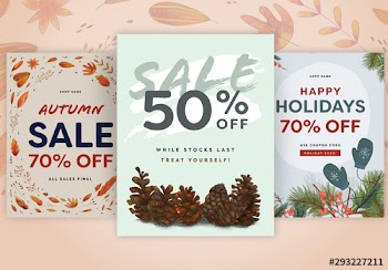 Seasons Change Botanical Illustration Flyer Set