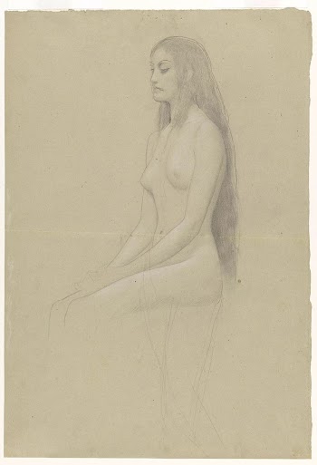 Seated female nude with long | Free Photo - rawpixel