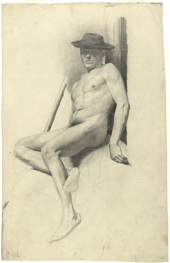 Seated male nude with hat | Free Photo - rawpixel