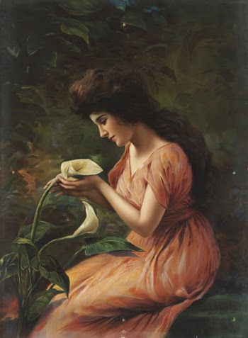 Seated woman gazing at calla | Free Photo - rawpixel