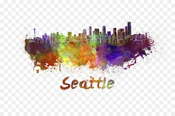 Seattle Watercolor painting Skyline Stock illustration - Color city 
