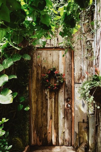 Secret Garden Wooden Door With Wreath