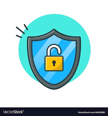 security shield with padlock cartoon