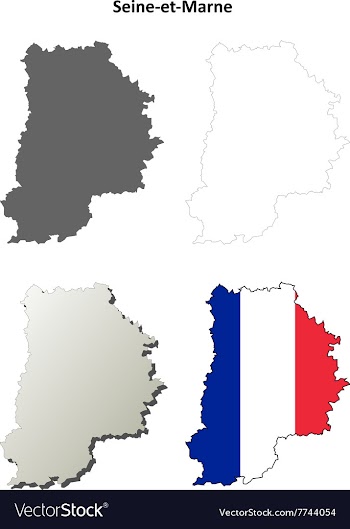 Seine-et-Marne Ile-de-France outline map set vector image