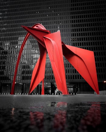 Selective Color Photography of Red Metal Frame