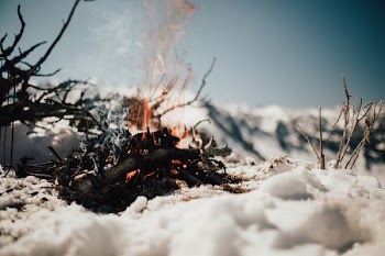 selective focus photography of bonfire