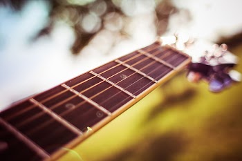 Selective Focus Photography of Brown Guitar Bridge