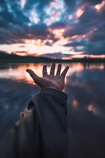 Selective Focus Photography of Person Holding Out Left Hand Under Cloudy Sky during Golden Hour