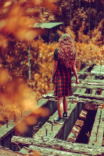Selective Focus Photography of Standing Woman Wearing Black T-shirt Near Brown Trees