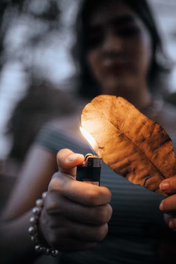 Selective Focus Photography Of Woman Burning Dry Leaf