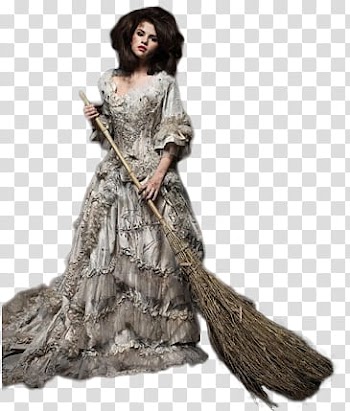 Selena Gomez Shoot Halloween, Selena Gomez holding broom transparent background PNG clipart