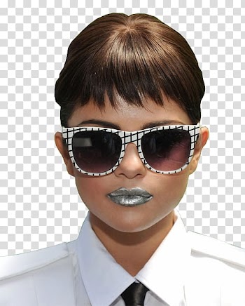 Selena Gomez, woman in white framed dark lens sunglasses transparent background PNG clipart