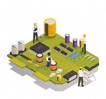 Semiconductor electronic components isometric composition Free Vector