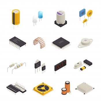 Semiconductor electronic components isometric set Free Vector