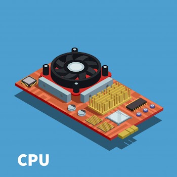 Semiconductor isometric illustration demonstrated printed circuit board with central processing unit and cooling system Free Vector