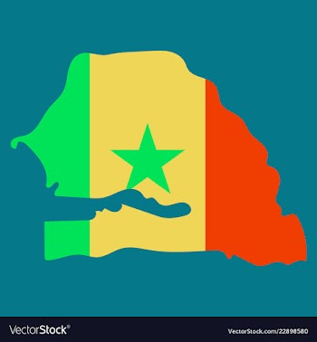 Senegal flag on map of country isolated on vector image