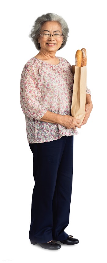 Senior adult woman holding a bag of bread | Free stock psd mockup - 4732