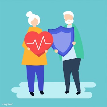 Senior couple holding health insurance icons | Free stock vector - 479052