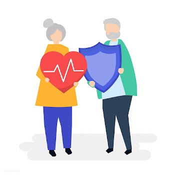 Senior couple holding health insurance icons | Free stock vector - 479076