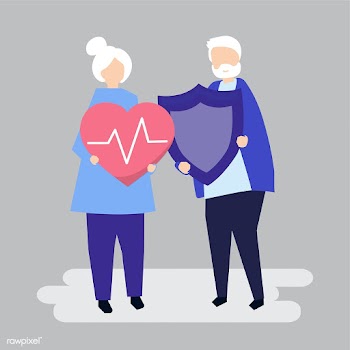 Senior couple holding health insurance icons | Free stock vector - 479484