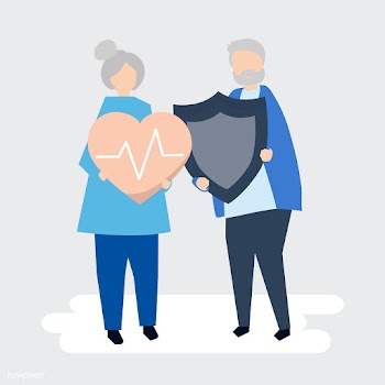 Senior couple holding health insurance icons | Free stock vector - 479578