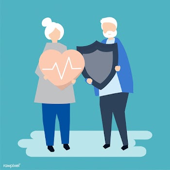 Senior couple holding health insurance icons | Free stock vector - 479599