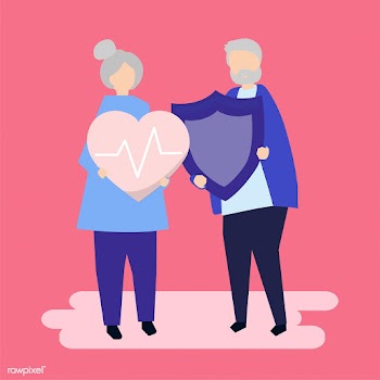Senior couple holding health insurance icons | Free stock vector - 480621