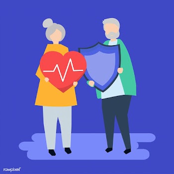 Senior couple holding health insurance icons | Free stock vector - 480642