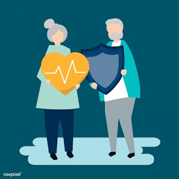 Senior couple holding health insurance icons | Free stock vector - 480711