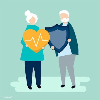 Senior couple holding health insurance icons | Free stock vector - 480727