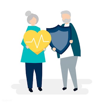 Senior couple holding health insurance icons | Free stock vector - 480732