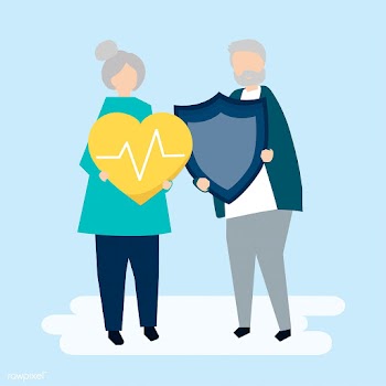 Senior couple holding health insurance icons | Free stock vector - 480781