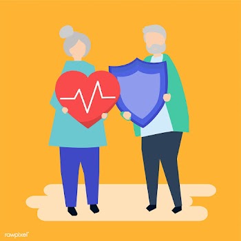 Senior couple holding health insurance icons | Free stock vector - 480805
