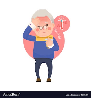 Senior Man with Fever Checking Thermometer vector image