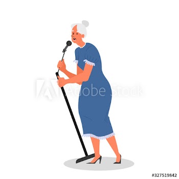 Senior people singing karaoke