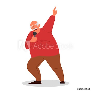 Senior people singing karaoke