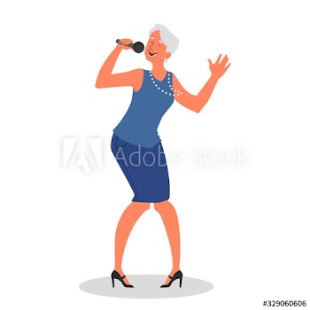 Senior people singing karaoke