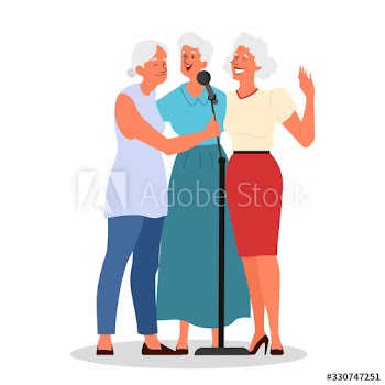 Senior people singing karaoke