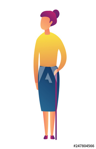 Senior woman standing with a cane vector illustration