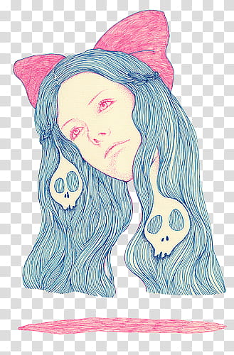 Senseless s, blue haired girl wearing pink ribbon illustration transparent background PNG clipart