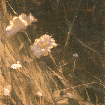 Sepia Sketch of Flowers in a Grass Field