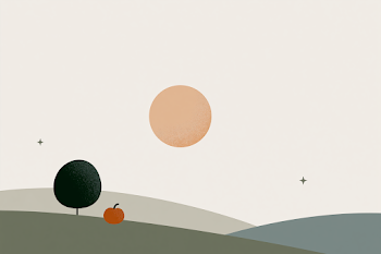 Serene Autumn Landscape with Moon and Pumpkin