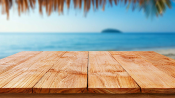 Serene Beachfront Wooden Tabletop
