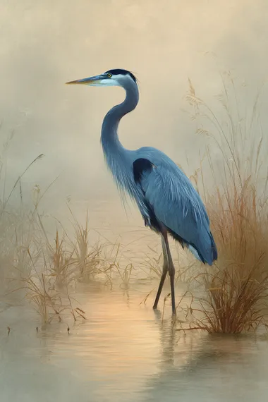 Serene Blue Heron in Misty Waters Serene Blue Heron in Misty Waters